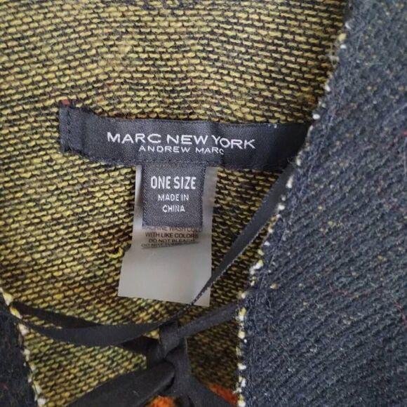 Marc New York Poncho Southwestern Cape One Size Black Rust Earthy Western Gorp‎ - Picture 7 of 13